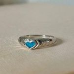 Crushed Turquoise Heart ‘89 Silver Ring Vintage “Jolene” Minimal Western Blue Jewelry Photo 0