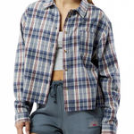 PacSun  Outer Banks Treasure Distressed Cropped Flannel Shirt Blue Red Medium Photo 0