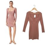 ASTR New  The Label Ribbed Long Sleeve Hook Eye Front Bodycon Dress Blush S Photo 1