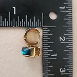 Gold with Turquoise Blue Crystal Huggie Cuff Hoop Earrings Photo 5