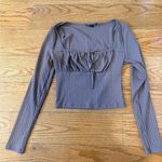 ASOS  long sleeve brown ribbed tie front top Photo 0