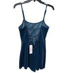 Urban Outfitters Women’s Size Medium Teal Velvet Sleeveless Tie Back Romper Photo 3
