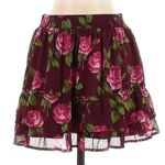 Abercrombie & Fitch Y2K Burgundy Pink Roses Floral Tiered Ruffle Skirt Size S Photo 0