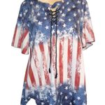 Patriotic red white and blue!! Cute flared hem lace up neck Size M Photo 2