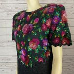 Laurence Kazar 1980s Lawrence Kazar Silk Beaded Floral Cocktail Dress large to XL Photo 11