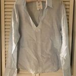 Calypso St. Barth Blue Linen Collared V-neck Top Photo 0