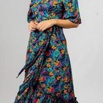 NWT Silk & Solt Journey Maxi Wrap Flower Dress Small Black Photo 0