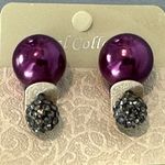 Really Gorgeous Pierced Earrings 1 Side Faux Purple Pearl 1 Side Rhinestones Photo 4