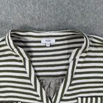Voy HIgh Low Stripe Top Women's Small Green Short Sleeve Mixed Media Pockets Photo 2