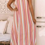 The Lace Daisy NEW Colorful Striped Spaghetti Strap Handkerchief Hem Maxi Dress Size Large Photo 3