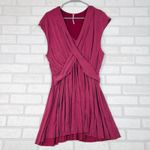 Free People Berry Pink Ruched Waist Faux Wrap V Neck Cap Sleeve Mini Dress S Photo 13