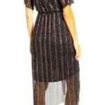 All in Favor Dolman Plisse Black And Metallic Midi Dress Photo 2