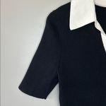 & Other Stories & Other Stories Collared Short Sleeve Polo Sweater Ribbed Medium Black Off-White Photo 8