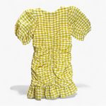 Skies Are Blue  Yellow Gingham Ruched Puff Sleeve Mini Dress M Photo 2