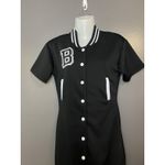 Daisy Dress Womens Small Black Varsity Shirt Bodycon Snap Front B Patch Mini Photo 1
