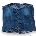 Tripp NYC Denim Corset Tube Top XL Y2K Hook Front Lace Up Back Punk Goth Emo Photo 1