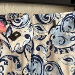 ZARA  Wide Leg Paisley Print Pants Linen Blend Blue White M Photo 2