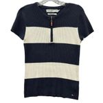 Tommy Hilfiger Y2K Jeans Women's Ribbed Striped Half Zip Short Sleeve Top M Photo 0