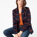 CAbi Checkmate Blue & Orange Plaid Double Breasted Textured Blazer Jacket Small Photo 0