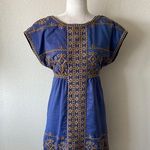 Tibi Blue and Brown Embellished Flutter Sleeve Sundress Size 2 Photo 0