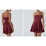 Halara  Women's Tie Back Tiered Ruffle Flowy Slip Mini Casual Linen Feel Dress S Photo 10