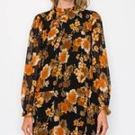 MELLODAY Black Muti-color Sheer Floral Print Pleated Long Sleeve Mini Dress Sz L Photo 2