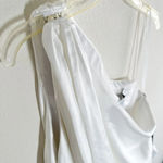 Mac Duggal  One Shoulder White Satin Ruched Faux Wrap Gown Dress Size 14 26654 Photo 4