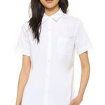 Theory  Uniform White Luxe Cotton Short Sleeve Button Down Shirt Women's Medium Photo 0