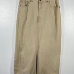 Eddie Bauer Vtg. Denim Skirt Midi Tan Front Slit Pockets Casual Cotton Size 14 Photo 0