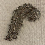 Kenneth Jay Lane Vintage KJL Feather Plume Pave Crystal Pin Stamped Silver Photo 0