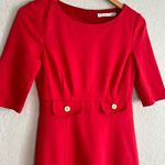 Trina Turk  Tomato Red Button Flap Dress Short Sleeve Office Spring Career Prep Photo 1