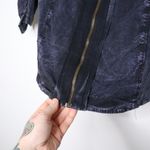 XCVI  Full Zip Stonewashed Jacket Ruched 3/4 Sleeve Rib Panel Grey Blue Women's M Photo 2