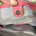 Coach  signature stripe framed carryall khaki satchel with pink leather trim Photo 13