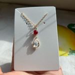 July Birthstone, Ruby Necklace, Red Chalcedony, Quartz Teardrop, Dainty, Casual Photo 2