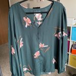 a.n.a  & Viv Green Floral Buttoned Blouse Photo 0