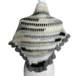 Handmade Black Grey White Crochet Knit Shawl Wrap With Ruffled Edges Soft NEW Gray Photo 3