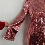 Anthropologie Maeve Pink Sequin Long-Sleeve Mock-Neck Open Back Mini Dress Small Photo 5