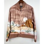 Hooey Satin Bomber Jacket XL Women’s Pink Desert Western Landscape Print Zip Up Brown Photo 5