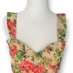 Blistella Crop Top Tan Red Tropical Floral Detail Sleeveless Sweetheart Neck Size M Photo 1