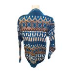 Norwegian Vintage Patterned Knit Cardigan Sweater, Large Blue Photo 2