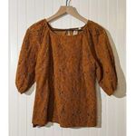 Dolan Life Nest Boho Lace Puff Sleeve Top Small Brown Corduroy Cottagecore Photo 0