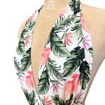 New Look  Tropical Swimsuit Floral One Piece Plunge Halter 8 S Small Photo 2