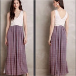 Anthropologie Maeve Elysian Geometric Windowpane Plaid Jersey Stretch Maxi Dress Photo 1
