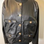 H&M 19. Black Collarless Faux Leather with Gold Buttons Jacket Size X-Large Photo 4