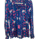 Oliphant Palm Tree Cotton Silk Blend Blouse Sz. S Blue Photo 0