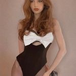 ZARA black bodysuit white bow top blouse Photo 5