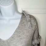 One Grey Day Long Sleeve VNeck Fringe Trim Wool Blend Sweater Lightweight Gray M Size M Photo 2