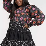 ASOS NEW  Floral Polka Dot Tiered Smock Mini Dress Black Orange Pink Size 4 Photo 1