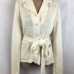 Cassin 100% Linen Ivory Woven Long Sleeve Belted Cardigan Sweater M Size M Photo 0