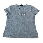 DKNY Women's Gray T-Shirt L Raised Glitter Embossed Logo Crew Neck Short Sleeve Photo 1